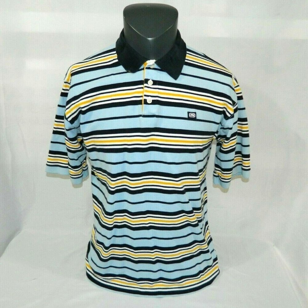 ECKO Unlted Striped Polo Shirt blue white yellow Mens M